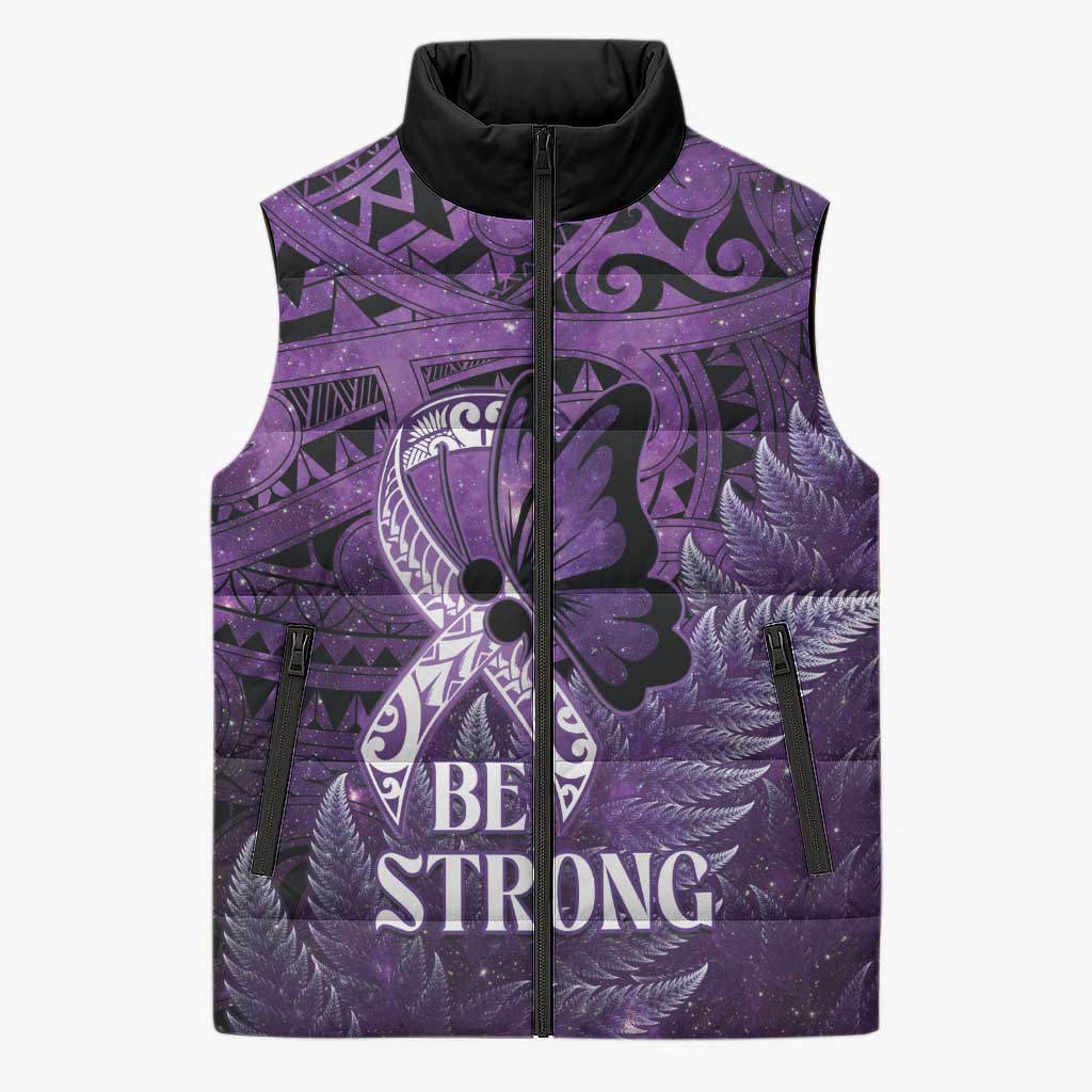 Lupus Awareness Month New Zealand Sleeveless Puffer Jacket Be Strong Warrior Maori Silver Fern