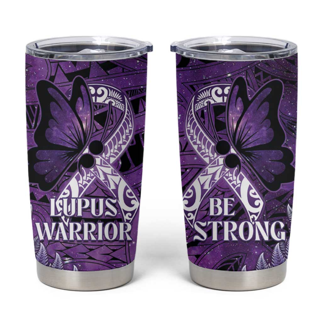 Lupus Awareness Month New Zealand Tumbler Cup Be Strong Warrior Maori Silver Fern LT14 Purple - Polynesian Pride