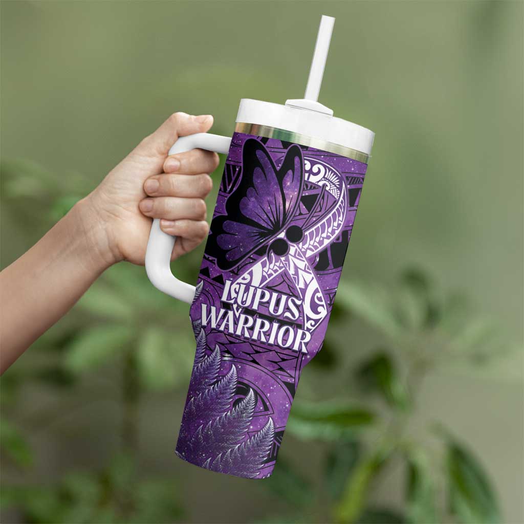 Lupus Awareness Month New Zealand Tumbler With Handle Be Strong Warrior Maori Silver Fern LT14 - Polynesian Pride