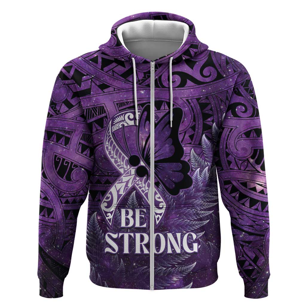 Lupus Awareness Month New Zealand Zip Hoodie Be Strong Warrior Maori Silver Fern LT14 Zip Hoodie Purple - Polynesian Pride
