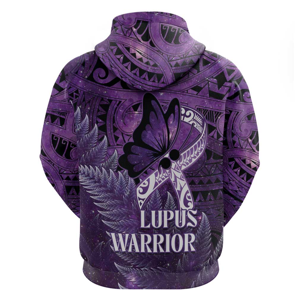 Lupus Awareness Month New Zealand Zip Hoodie Be Strong Warrior Maori Silver Fern LT14 - Polynesian Pride