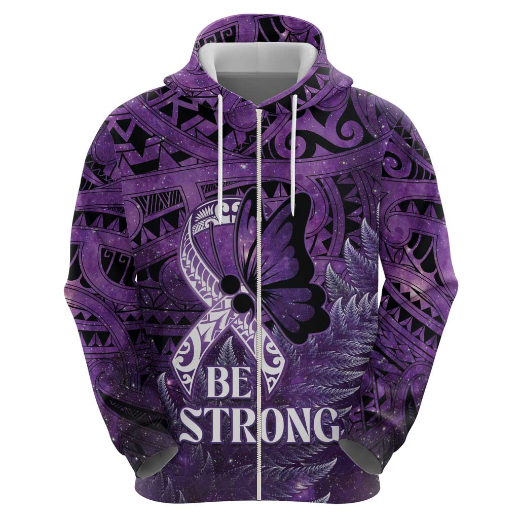Lupus Awareness Month New Zealand Zip Hoodie Be Strong Warrior Maori Silver Fern LT14 - Polynesian Pride