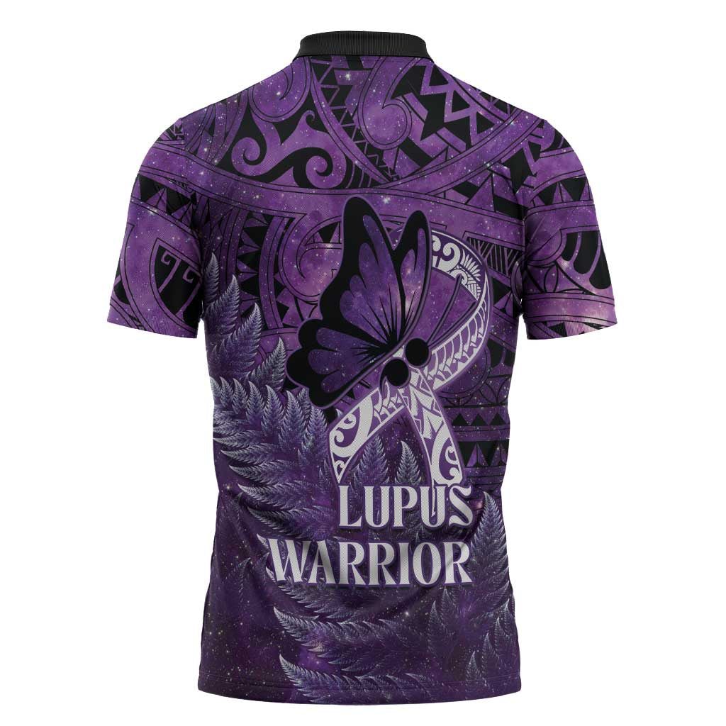 Lupus Awareness Month New Zealand Zipper Polo Shirt Be Strong Warrior Maori Silver Fern LT14 - Polynesian Pride
