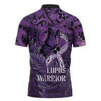 Lupus Awareness Month New Zealand Zipper Polo Shirt Be Strong Warrior Maori Silver Fern LT14 - Polynesian Pride