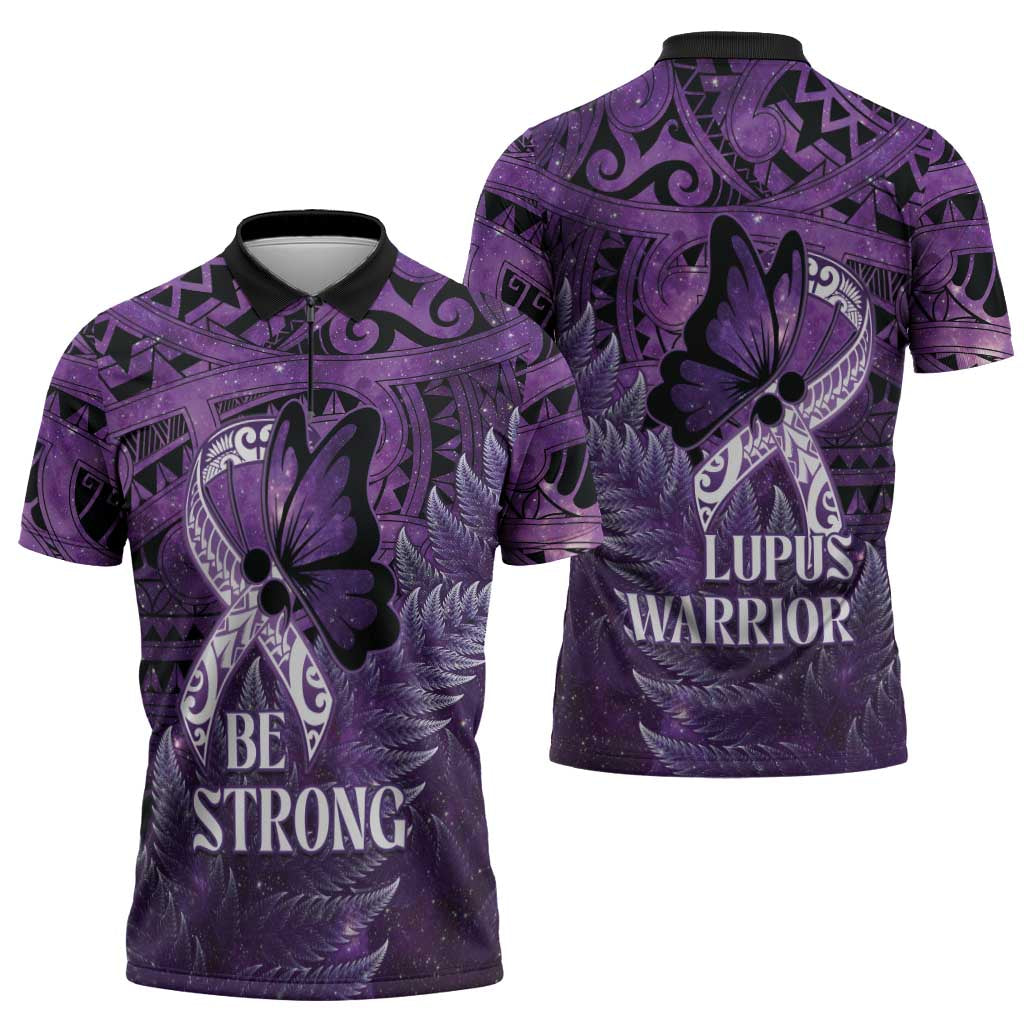 Lupus Awareness Month New Zealand Zipper Polo Shirt Be Strong Warrior Maori Silver Fern LT14 - Polynesian Pride