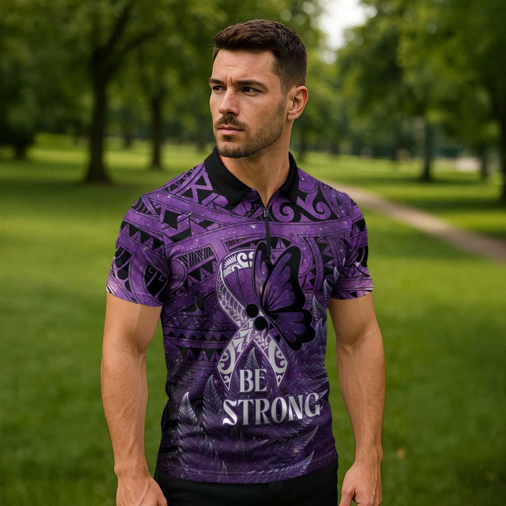 Lupus Awareness Month New Zealand Zipper Polo Shirt Be Strong Warrior Maori Silver Fern LT14 - Polynesian Pride