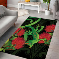 New Zealand Gecko Area Rug Aotearoa Maori With Pohutukawa Flowers LT14 - Polynesian Pride