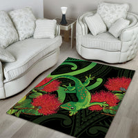 New Zealand Gecko Area Rug Aotearoa Maori With Pohutukawa Flowers LT14 - Polynesian Pride