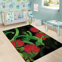 New Zealand Gecko Area Rug Aotearoa Maori With Pohutukawa Flowers LT14 - Polynesian Pride