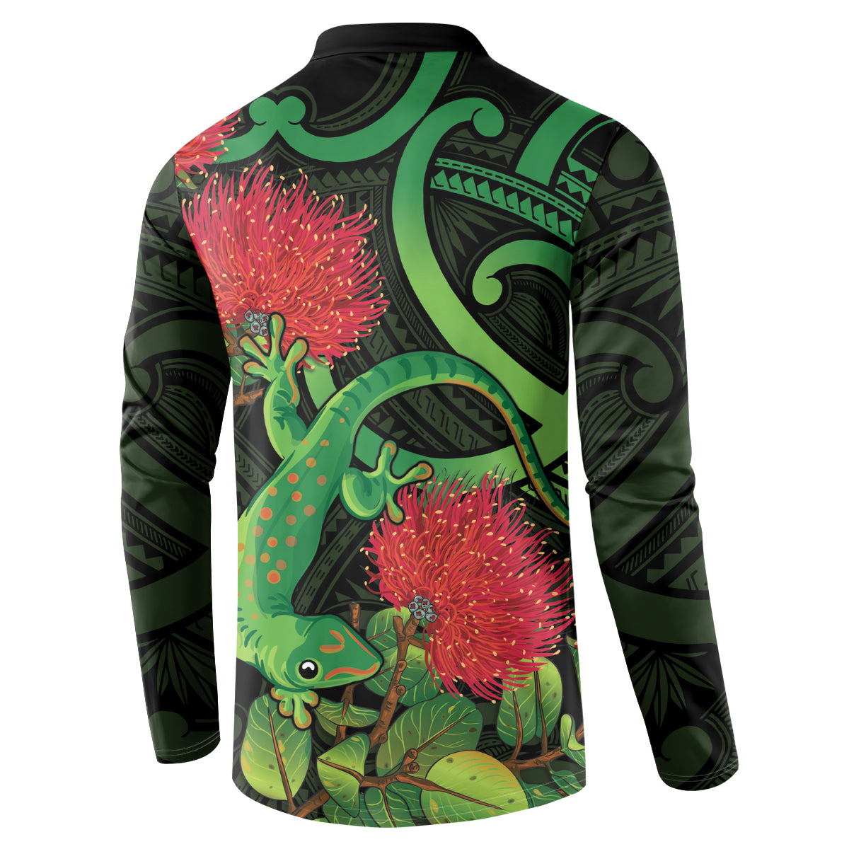 New Zealand Gecko Button Sweatshirt Aotearoa Maori With Pohutukawa Flowers LT14 - Polynesian Pride