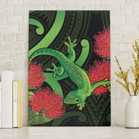 New Zealand Gecko Canvas Wall Art Aotearoa Maori With Pohutukawa Flowers LT14 Without Frame Black - Polynesian Pride