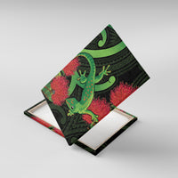 New Zealand Gecko Canvas Wall Art Aotearoa Maori With Pohutukawa Flowers LT14 With Frame Black - Polynesian Pride