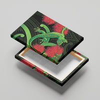 New Zealand Gecko Canvas Wall Art Aotearoa Maori With Pohutukawa Flowers LT14 - Polynesian Pride