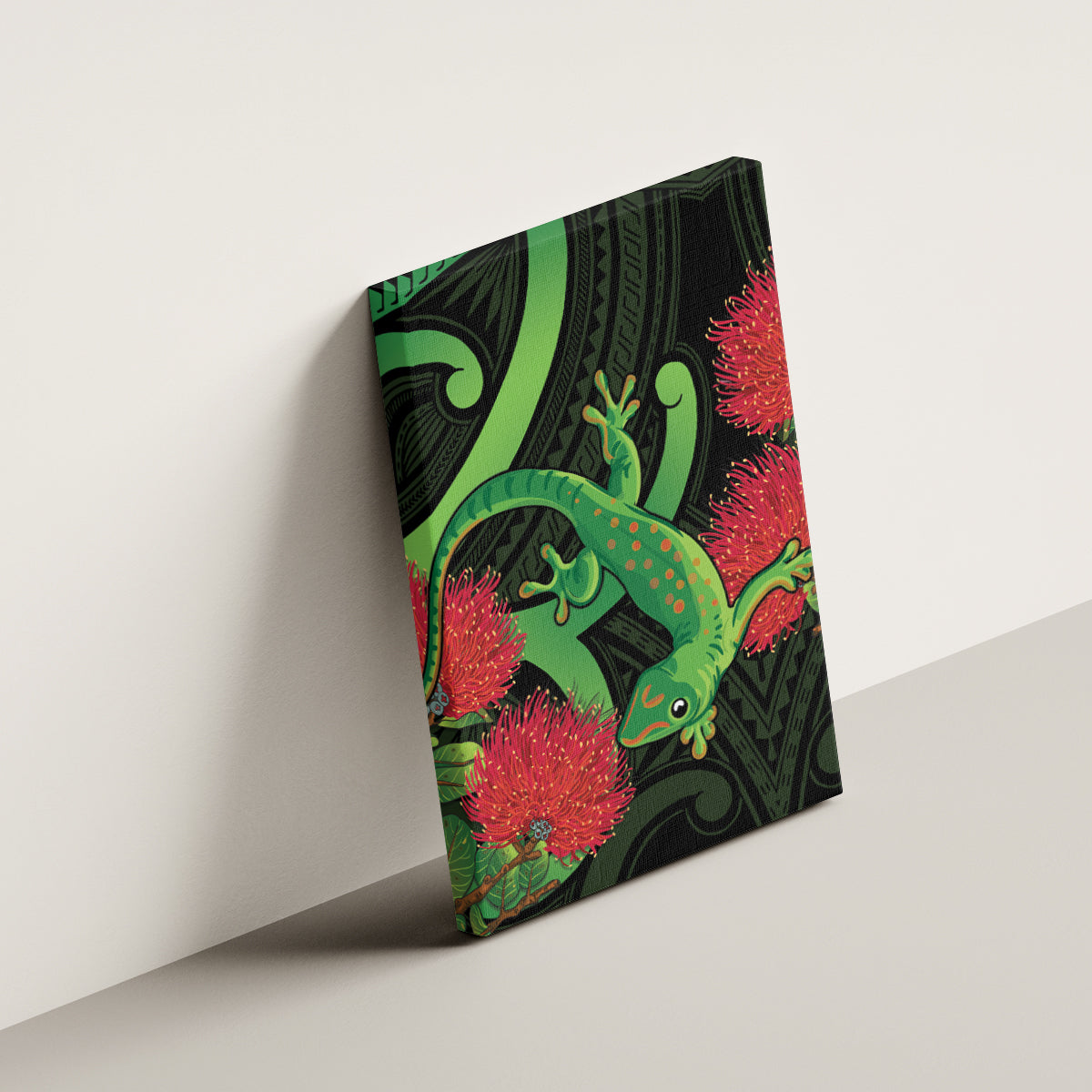 New Zealand Gecko Canvas Wall Art Aotearoa Maori With Pohutukawa Flowers LT14 - Polynesian Pride