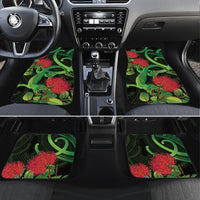 New Zealand Gecko Car Mats Aotearoa Maori With Pohutukawa Flowers LT14 Set 4pcs Black - Polynesian Pride