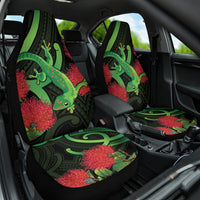 New Zealand Gecko Car Seat Cover Aotearoa Maori With Pohutukawa Flowers LT14 One Size Black - Polynesian Pride