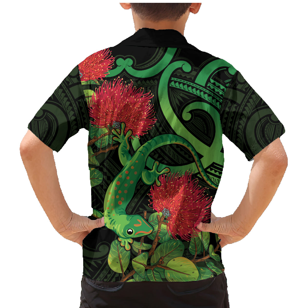 New Zealand Gecko Family Matching Mermaid Dress and Hawaiian Shirt Aotearoa Maori With Pohutukawa Flowers LT14 - Polynesian Pride