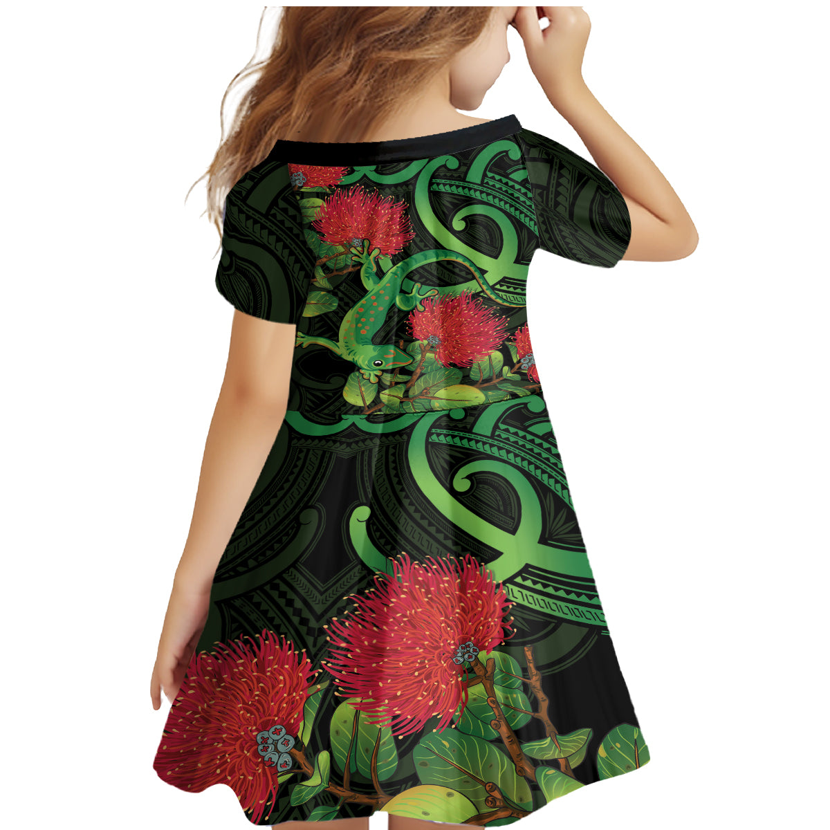New Zealand Gecko Family Matching Mermaid Dress and Hawaiian Shirt Aotearoa Maori With Pohutukawa Flowers LT14 - Polynesian Pride