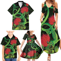 New Zealand Gecko Family Matching Summer Maxi Dress and Hawaiian Shirt Aotearoa Maori With Pohutukawa Flowers LT14 - Polynesian Pride