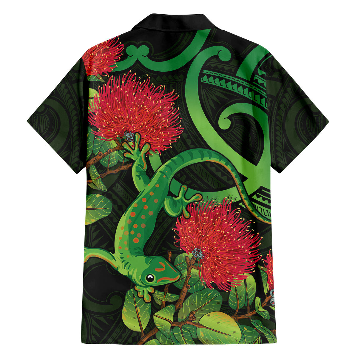New Zealand Gecko Family Matching Tank Maxi Dress and Hawaiian Shirt Aotearoa Maori With Pohutukawa Flowers LT14 - Polynesian Pride