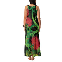 New Zealand Gecko Family Matching Tank Maxi Dress and Hawaiian Shirt Aotearoa Maori With Pohutukawa Flowers LT14 - Polynesian Pride