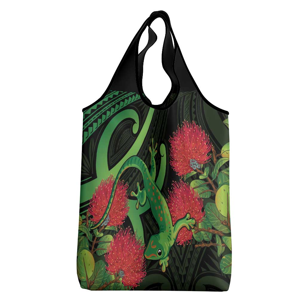 New Zealand Gecko Grocery Bag Aotearoa Maori With Pohutukawa Flowers LT14 - Polynesian Pride