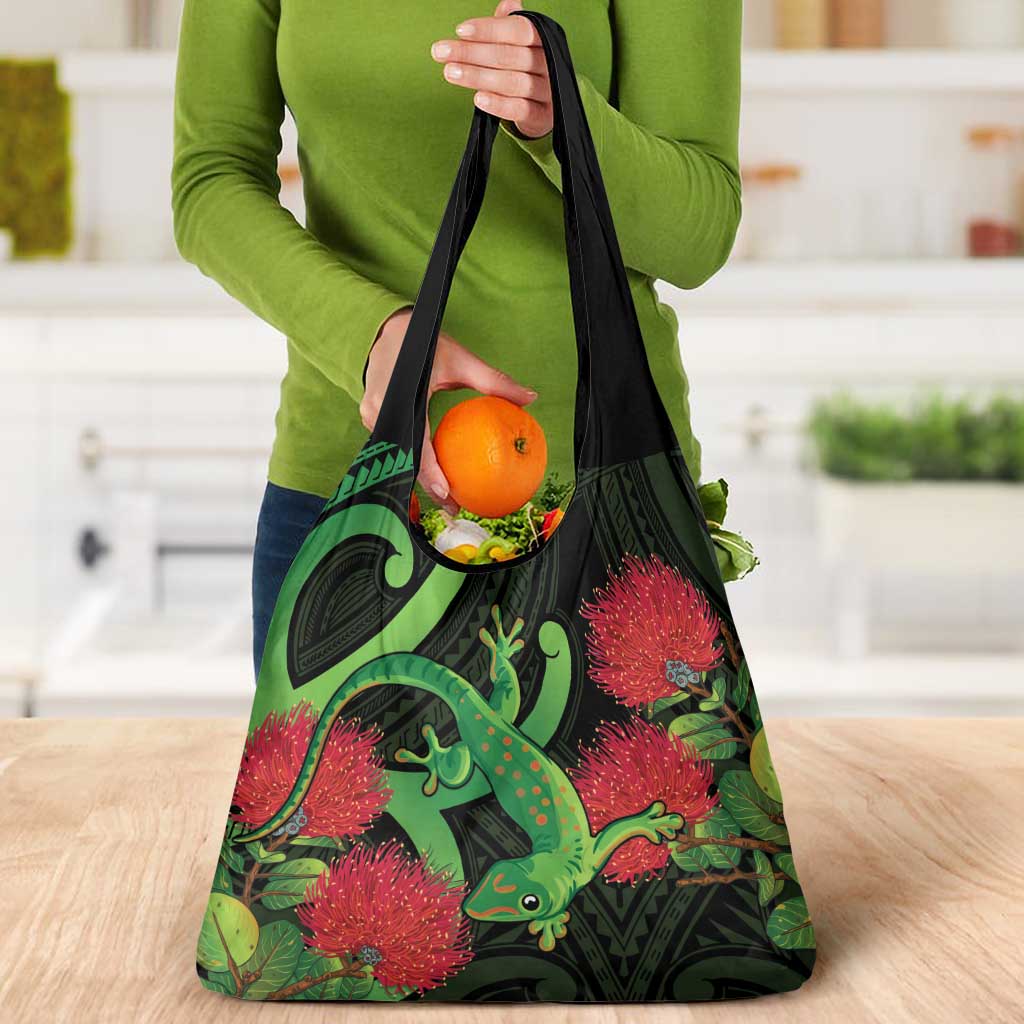 New Zealand Gecko Grocery Bag Aotearoa Maori With Pohutukawa Flowers LT14 - Polynesian Pride