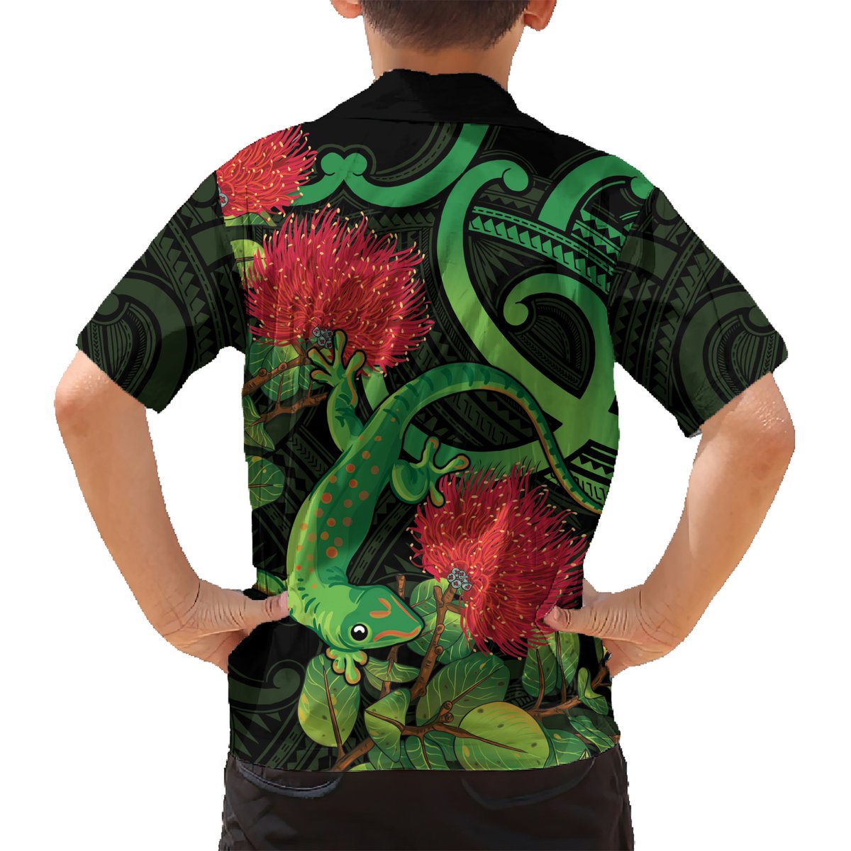 New Zealand Gecko Hawaiian Shirt Aotearoa Maori With Pohutukawa Flowers LT14 - Polynesian Pride
