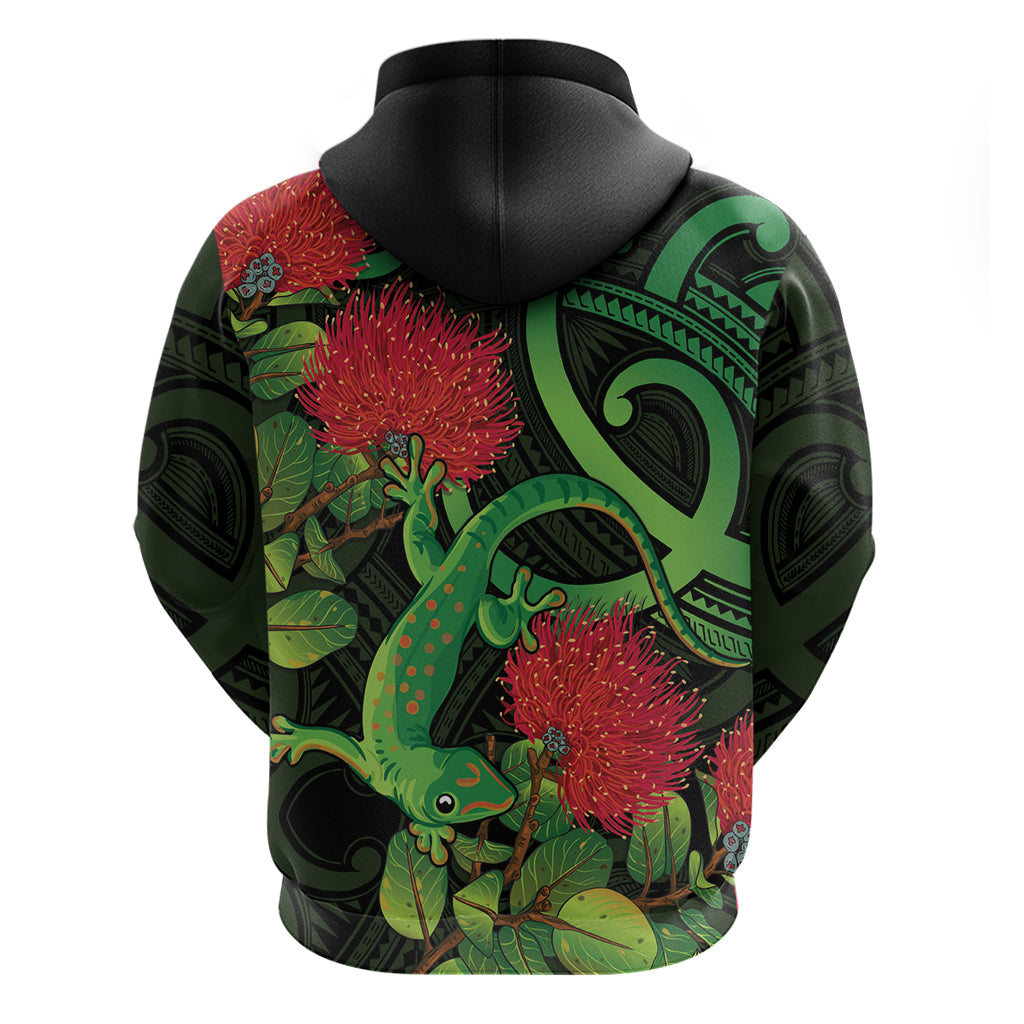 New Zealand Gecko Hoodie Aotearoa Maori With Pohutukawa Flowers LT14 - Polynesian Pride