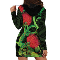 New Zealand Gecko Hoodie Dress Aotearoa Maori With Pohutukawa Flowers LT14 - Polynesian Pride