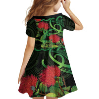 New Zealand Gecko Kid Short Sleeve Dress Aotearoa Maori With Pohutukawa Flowers LT14 - Polynesian Pride