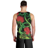 New Zealand Gecko Men Tank Top Aotearoa Maori With Pohutukawa Flowers LT14 - Polynesian Pride