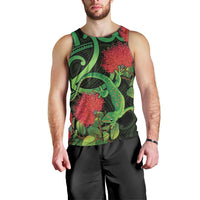 New Zealand Gecko Men Tank Top Aotearoa Maori With Pohutukawa Flowers LT14 - Polynesian Pride