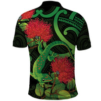 New Zealand Gecko Polo Shirt Aotearoa Maori With Pohutukawa Flowers LT14 - Polynesian Pride