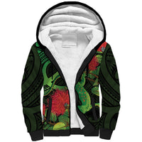 New Zealand Gecko Sherpa Hoodie Aotearoa Maori With Pohutukawa Flowers LT14 Unisex Black - Polynesian Pride
