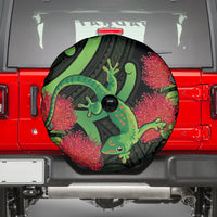 New Zealand Gecko Spare Tire Cover Aotearoa Maori With Pohutukawa Flowers LT14 - Polynesian Pride