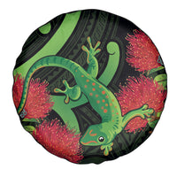 New Zealand Gecko Spare Tire Cover Aotearoa Maori With Pohutukawa Flowers LT14 - Polynesian Pride