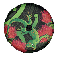 New Zealand Gecko Spare Tire Cover Aotearoa Maori With Pohutukawa Flowers LT14 - Polynesian Pride