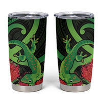 New Zealand Gecko Tumbler Cup Aotearoa Maori With Pohutukawa Flowers LT14 Black - Polynesian Pride