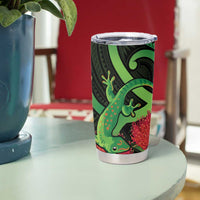 New Zealand Gecko Tumbler Cup Aotearoa Maori With Pohutukawa Flowers LT14 - Polynesian Pride