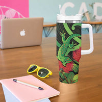 New Zealand Gecko Tumbler With Handle Aotearoa Maori With Pohutukawa Flowers LT14 - Polynesian Pride