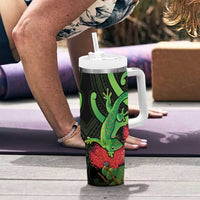 New Zealand Gecko Tumbler With Handle Aotearoa Maori With Pohutukawa Flowers LT14 - Polynesian Pride