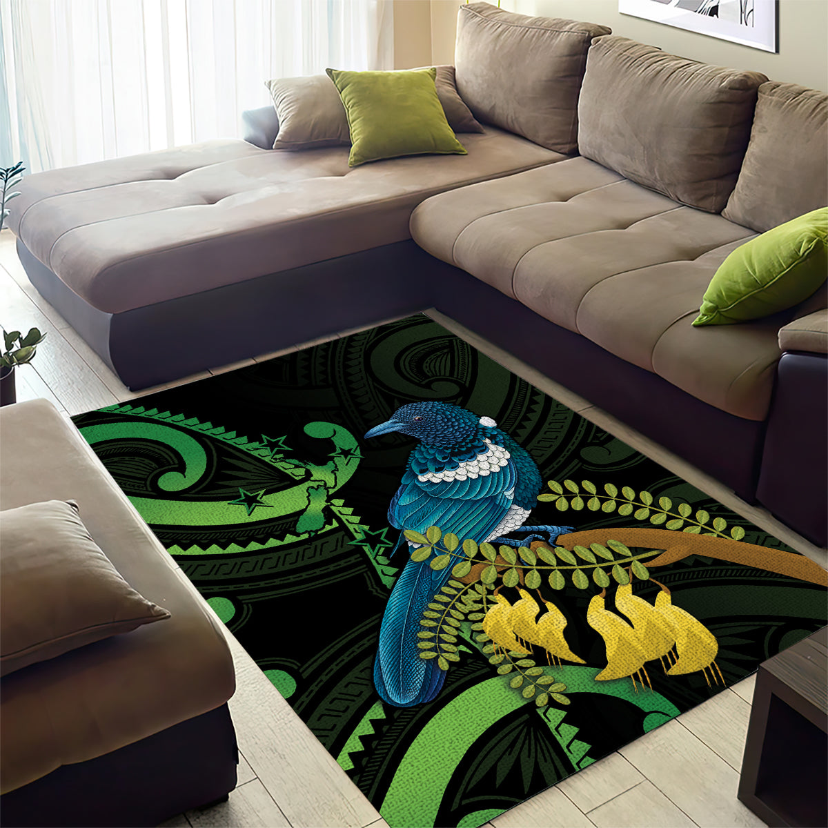 New Zealand Tui Bird Area Rug Aotearoa Maori With Kowhai Flowers LT14 - Polynesian Pride