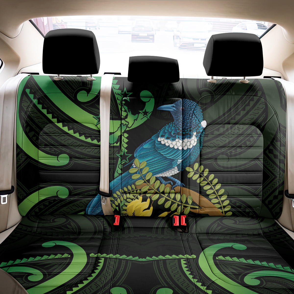 New Zealand Tui Bird Back Car Seat Cover Aotearoa Maori With Kowhai Flowers LT14 - Polynesian Pride
