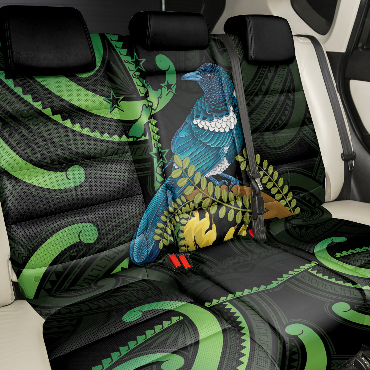 New Zealand Tui Bird Back Car Seat Cover Aotearoa Maori With Kowhai Flowers LT14 - Polynesian Pride