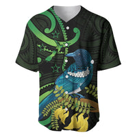 New Zealand Tui Bird Baseball Jersey Aotearoa Maori With Kowhai Flowers LT14 Black - Polynesian Pride