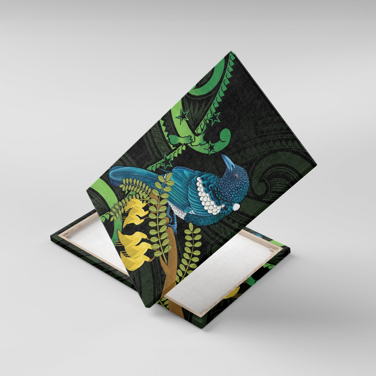 New Zealand Tui Bird Canvas Wall Art Aotearoa Maori With Kowhai Flowers LT14 With Frame Black - Polynesian Pride