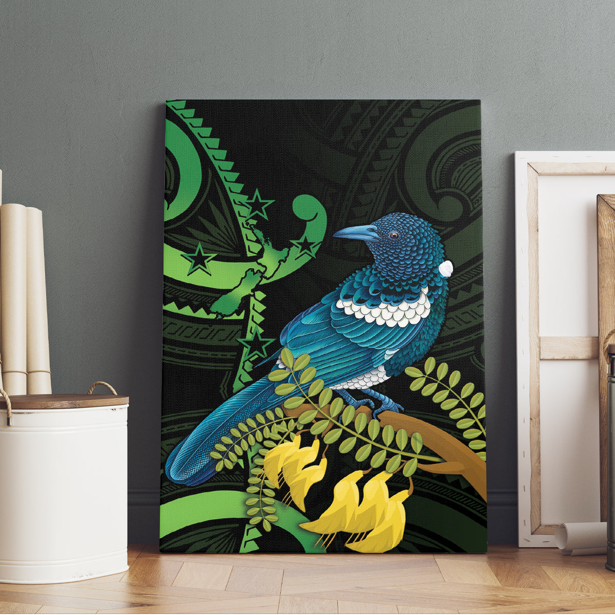 New Zealand Tui Bird Canvas Wall Art Aotearoa Maori With Kowhai Flowers LT14 - Polynesian Pride