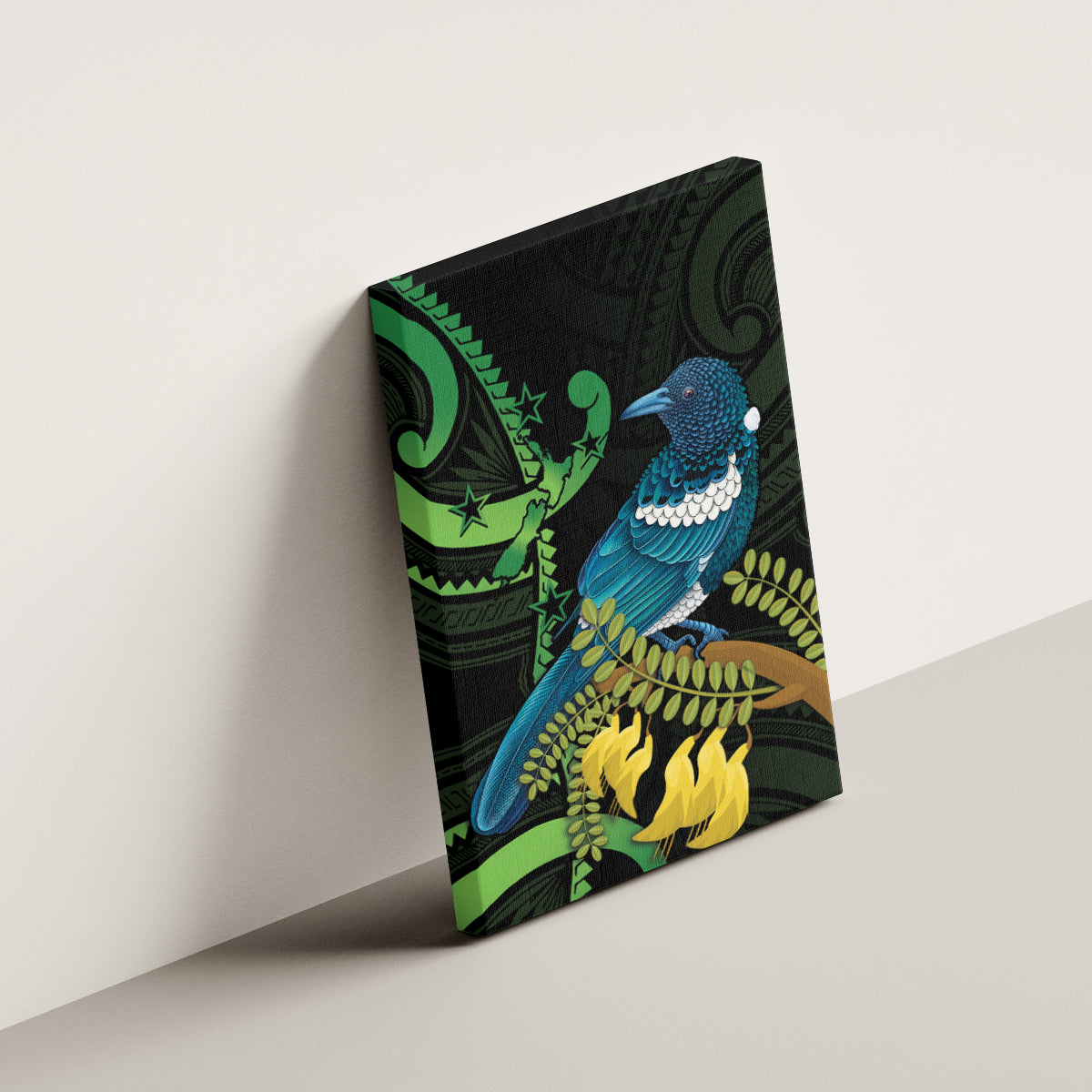New Zealand Tui Bird Canvas Wall Art Aotearoa Maori With Kowhai Flowers LT14 - Polynesian Pride