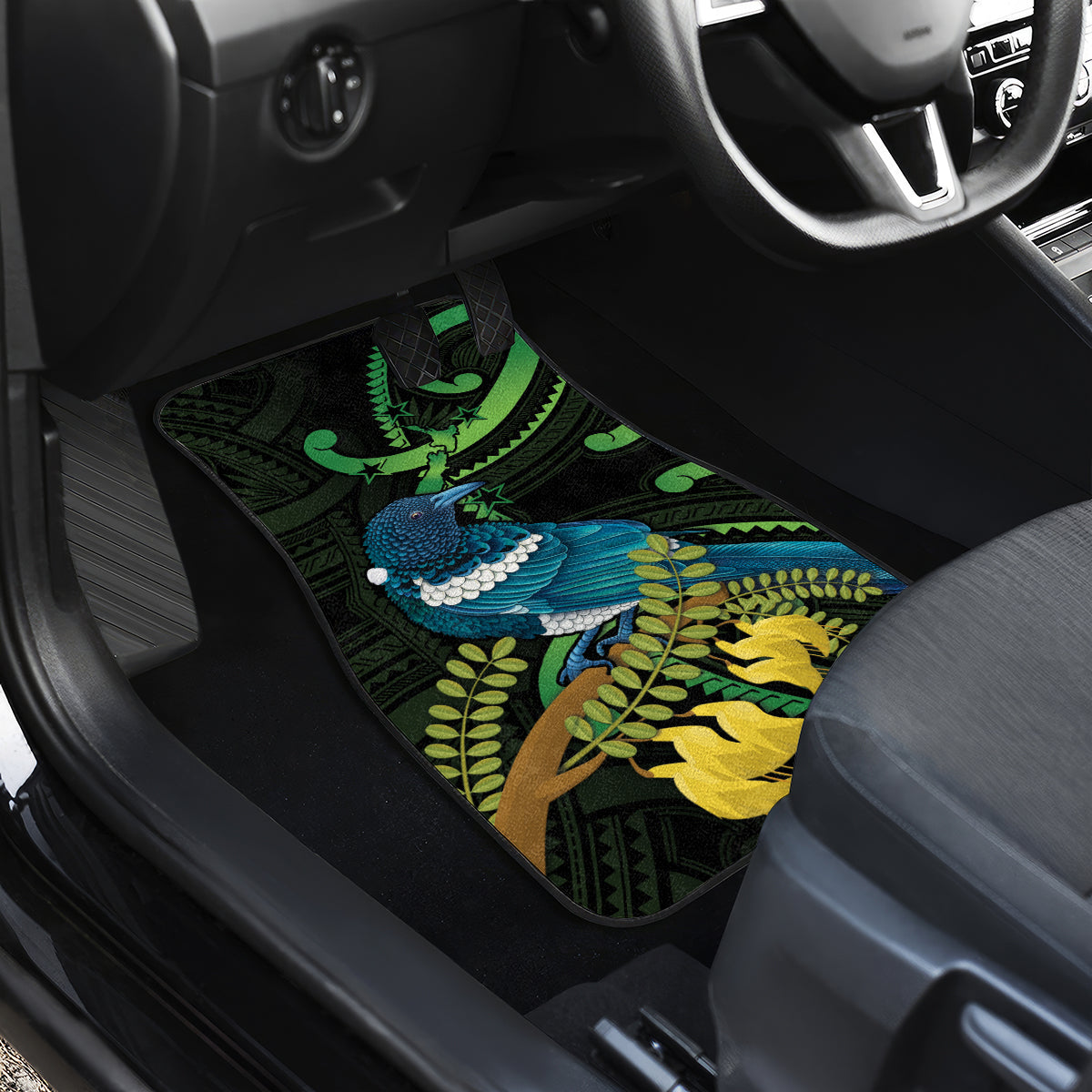 New Zealand Tui Bird Car Mats Aotearoa Maori With Kowhai Flowers LT14 - Polynesian Pride
